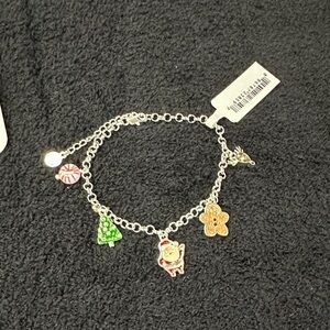 Silver Holiday Charm Bracelet with Santa, Tree, Gingerbread & Candy